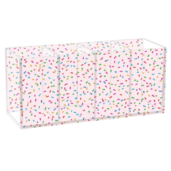 Pen Holder 4 Compartments Acrylic Pencil Cup Desktop Makeup Organizer Office Supplies Colorful Sprinkles