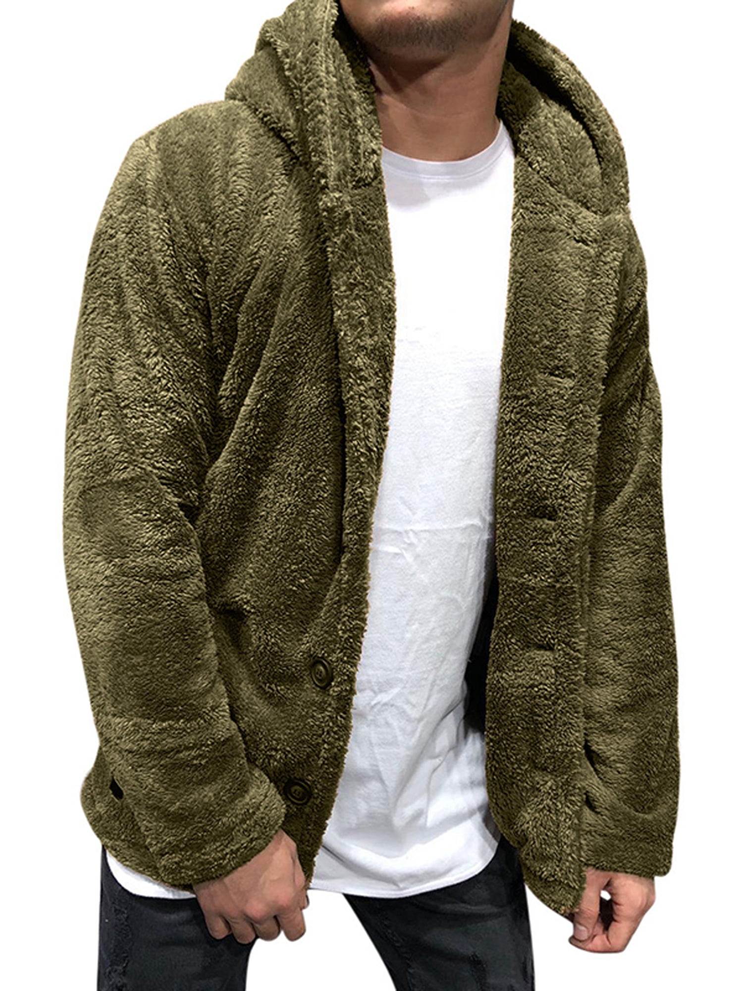 Mens Teddy Bear Jacket Hoodie Fluffy Fleece Cardigan Winter Warm Hooded ...