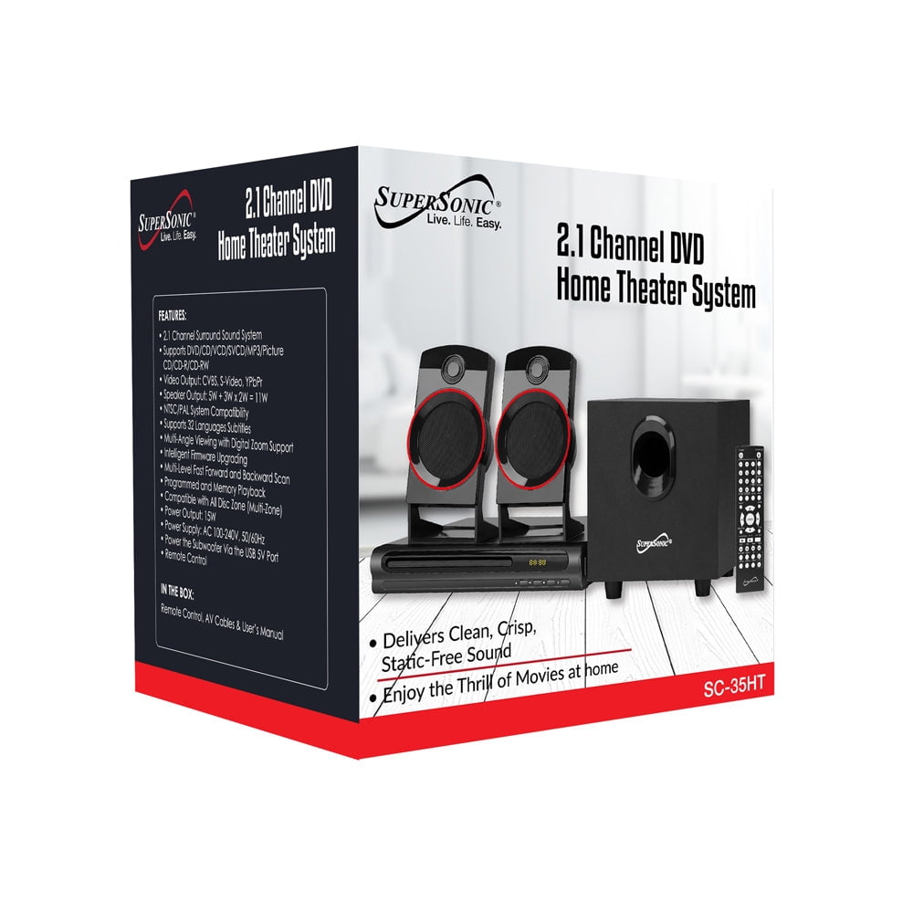 Supersonic SC-35HT 2.1 Home Theater System, Remote Control, AV Cables & Users Manual