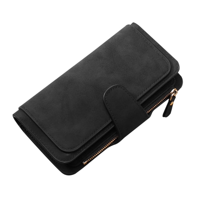 Monedero para mujer, cartera larga con 3 pliegues, tarjetero con cremallera, monedero de piel sintética, bolso de mano, negro tholdsy AP000899-02