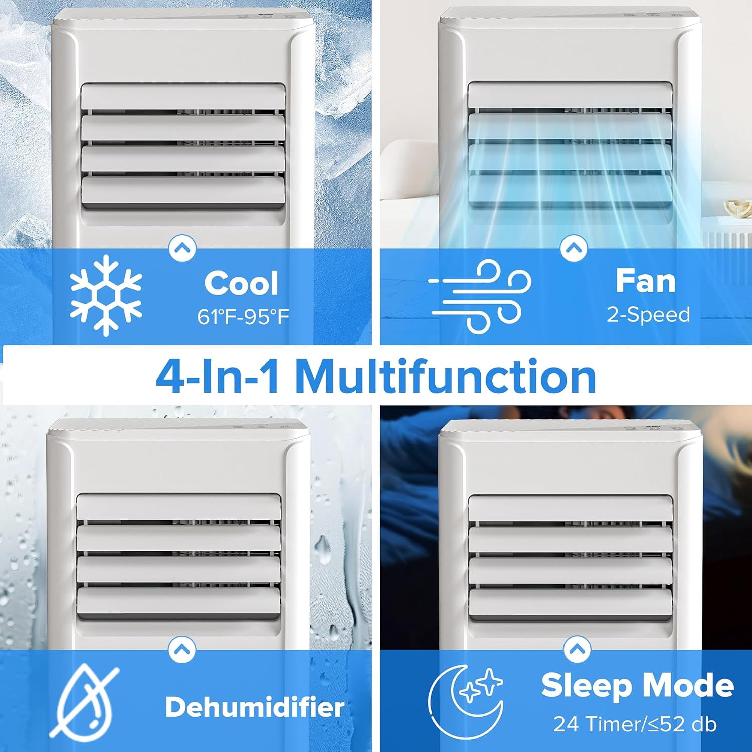FREE VILLAGE Portable Air Conditioners,8000 BTU Air Conditioner for Room Up to 350 Sq.Ft,24H Timer,Remote Control,Dehumidifier,3 in-1 AC Unit with Window Kit for Bedroom,Indoor Rooms,Home Office