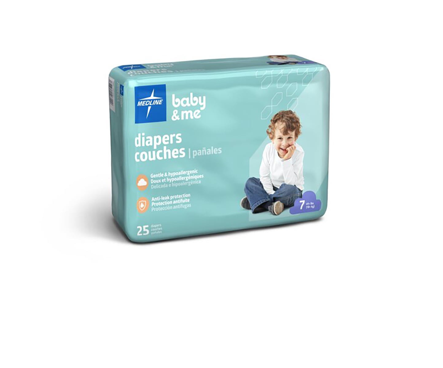 Medline Disposable Baby Diapers, Size 7 (41+ LBS), Case of 200