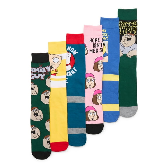Family Guy Crew Socks, 6-Pack, Sizes 8-12