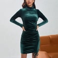 thumbnail image 2 of OBEEII Womens Velvet Dresses Sexy Cocktail Dresses Long Sleeve Plus Size Velvet Wrap Dresses Green Wedding Guest Anniversary Outfits, 2 of 9