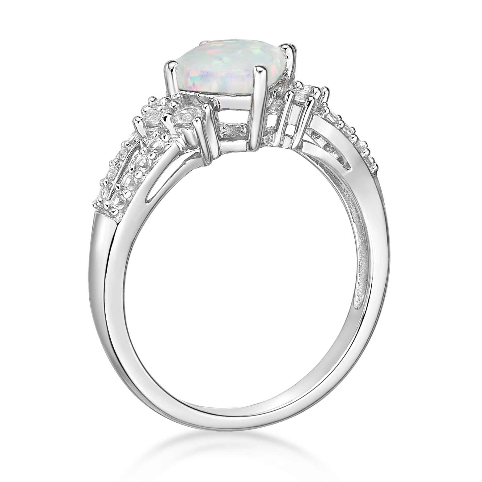 Jay Heart Designs 925 Sterling Silver Created Opal and Created White Sapphire Ring