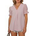 thumbnail image 1 of Blusa de manga corta para mujer, camisa informal bordada, bonita, para oficina, playa, vacaciones, compras, fiesta de disfraces, ropa fresca de verano, rosa XXL Inevent AP009844-10, 1 of 6