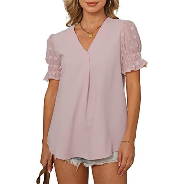Blusa de manga corta para mujer, camisa informal bordada, bonita, para oficina, playa, vacaciones, compras, fiesta de disfraces, ropa fresca de verano, rosa XXL Inevent AP009844-10