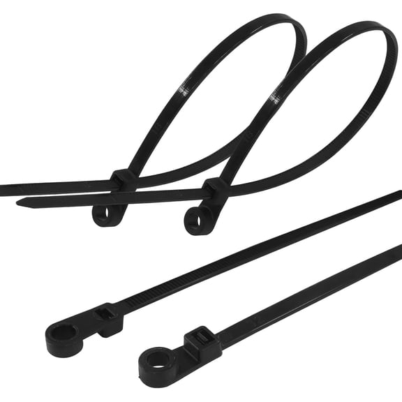 BDKWID-200 Pcs 12 Inch Black Zip Ties with Screw Hole, 50 lbs Mountable Head Cable Tie, Releasable Multipurpose Nylon Cable Wire Zip Ties with Mounting Hole Nail Screw