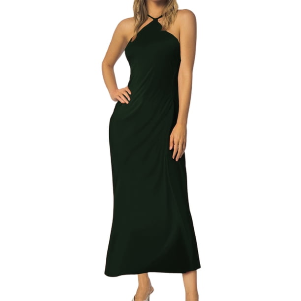 Vestido de noche de satén para mujer tallas grandes - Elegante cuello en V, diseño en la cintura, vestido de fiesta para bodas - Tallas XS-L, tejido con brillo lujoso