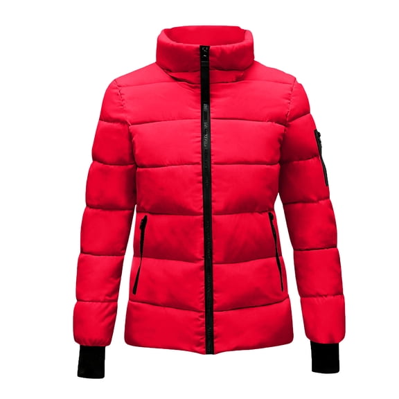 Womens Oversized Quilted Jackets Long Sleeve Full Zip Puffer Outerwear Casual Windproof Coats with Pockets New Women's Fashion Fall Jacket Red XL