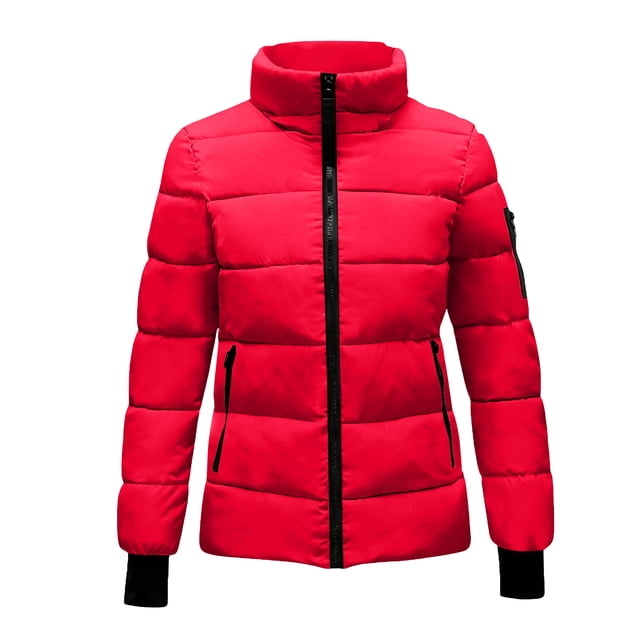 AUNVITO Women's Autumn Winter Solid Color Nylon Jacket with Stand Collar Casual and Trendy Outerwear