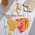 thumbnail image 4 of Emitonse Girls Three Piece Swimsuit Set,Girl's 3 Piece Bow Print Swimsuit Spaghetti Strap Crop Top Bikini Set Cute Mesh Ruched Cover Up Skirt Yellow,Size 9-10 Years, 4 of 4