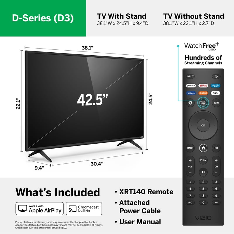 VIZIO D-series 43" Class (42.50" Diag.) LED Smart TV color options