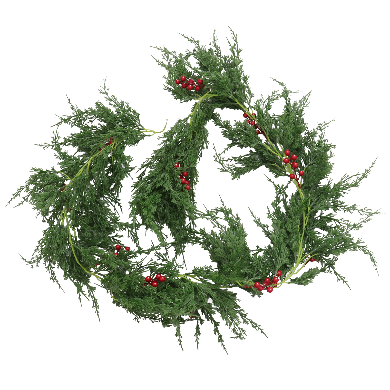 Garland Christmas Red Berry Artificial Winter Tree Green Garland Greenery Holly Fireplace
