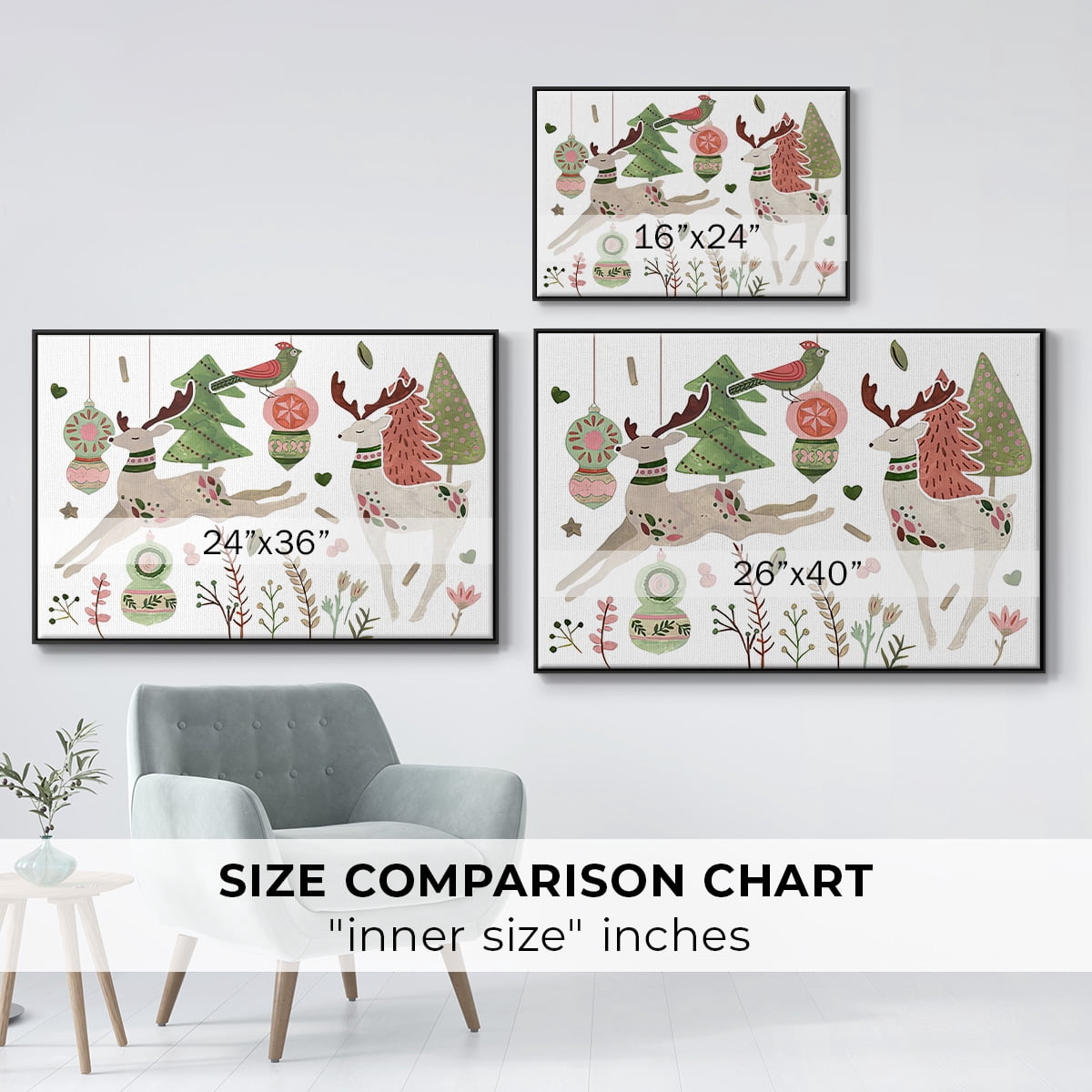 Reindeer Wishes Collection A - Framed Gallery Wrapped Holiday Canvas - 25 x 37 - Black Frame