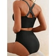 thumbnail image 3 of Women'S Textured Bikini Sets Twist Front Top Swimsuits High Waisted Bathing Suits Black L, 3 of 6