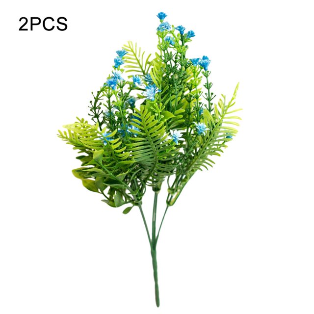 Ramo de simulación de hierba de flores artificiales de 5 ramas, centro de mesa para el hogar, flor falsa de plástico, azul Eigraketly HA8137-04B