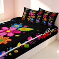 thumbnail image 2 of Erosebridal Kawaii Floral Zipper Twin Comforter Sets with Fitted Sheet and 2 Pillowcases, Groovy Blossom Zipper Bedding Set, Black Reversible, Multicolor Floral, Black Reversible, 2 of 7