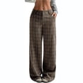 thumbnail image 2 of Women's Casual Fashion Printed Plaid Pocket Pants, Elastic Waist Trousers for Women, Casual Lounge Pants, Comfortable Everyday Wear,Coffee,L, 2 of 5