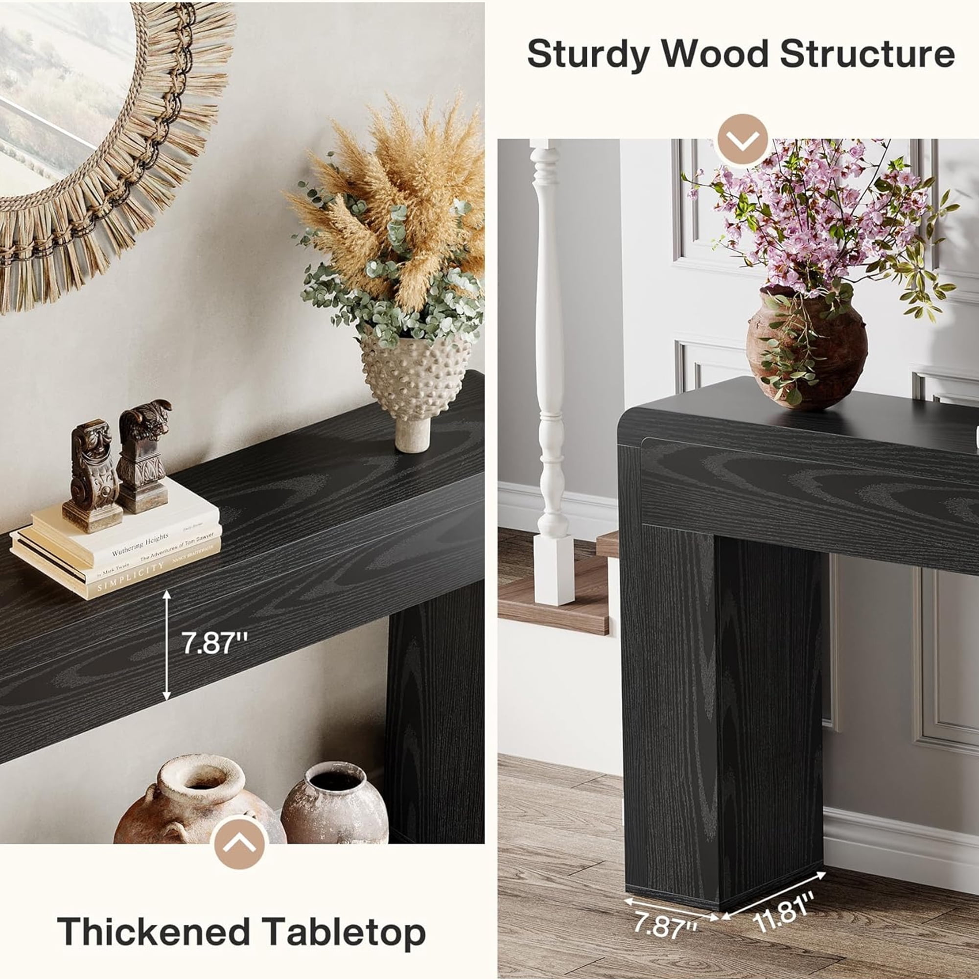 70.9" Extra Long Farmhouse Rustic Console Table, Wooden Behind Couch Storage Table, Narrow Entryway Foyer Stand for Living Room & Hallway (Black)
