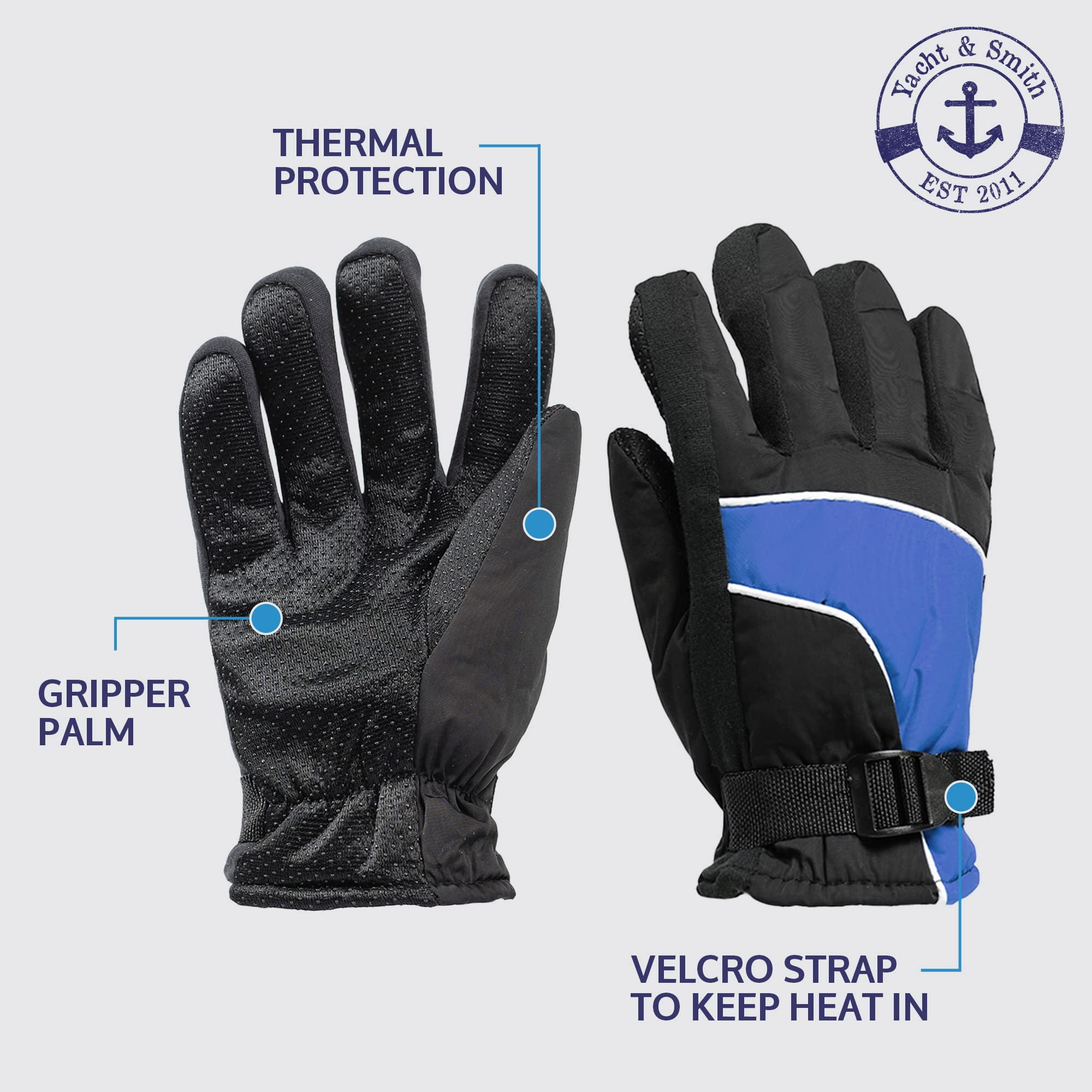 Yacht & Smith Kids Ski Glove, Fleece Lined Water Resistant Bulk Kids Winter Gloves (24 Pack Assorted)