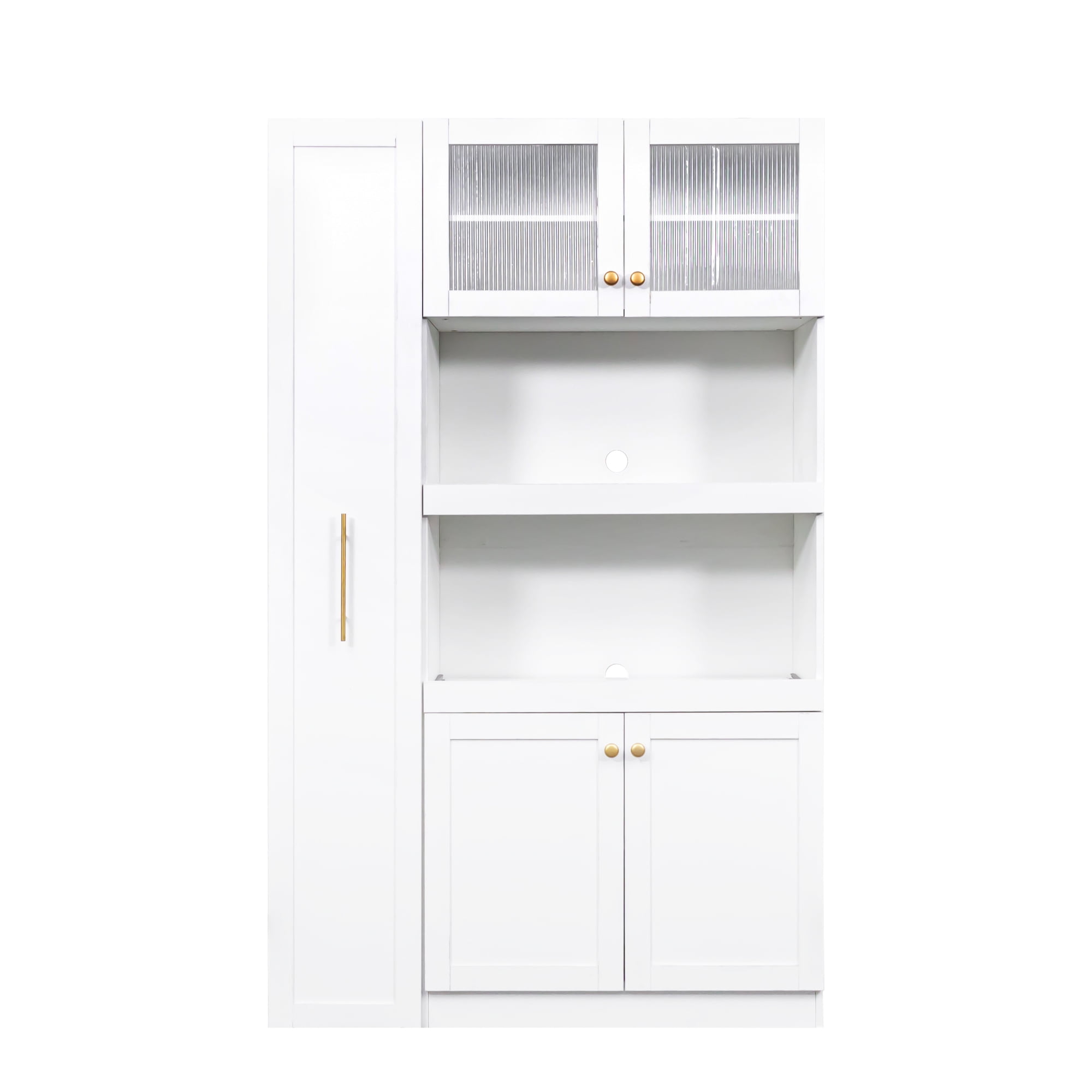 Newboti Furniture Kitchen Pantry Cabinet With Multi-Functional Pull-Out Multi-Tier Storage Shelf,Farmhouse Storage Cabinet With 4 Doors,Pantry Organizers For Kitchen,Dining Room(White) 54766