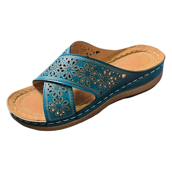 Women's Sandals Female Sandal Adult Womens Shoes Jeweled Sandals for Women Large Size Sandals Fashionable European and Retro Solid Color Womens Fancy Sandals 10 Wide Blue 9