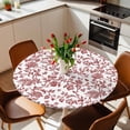 thumbnail image 5 of Round Fitted Tablecloth,Red Pastoral Flower Circle Table Cover Waterproof Table Cloth with Elastic Edge,Vintage Rustic Farmhouse Floral Outdoor Tablecloths for Kitchen Picnic 55-60in, 5 of 9