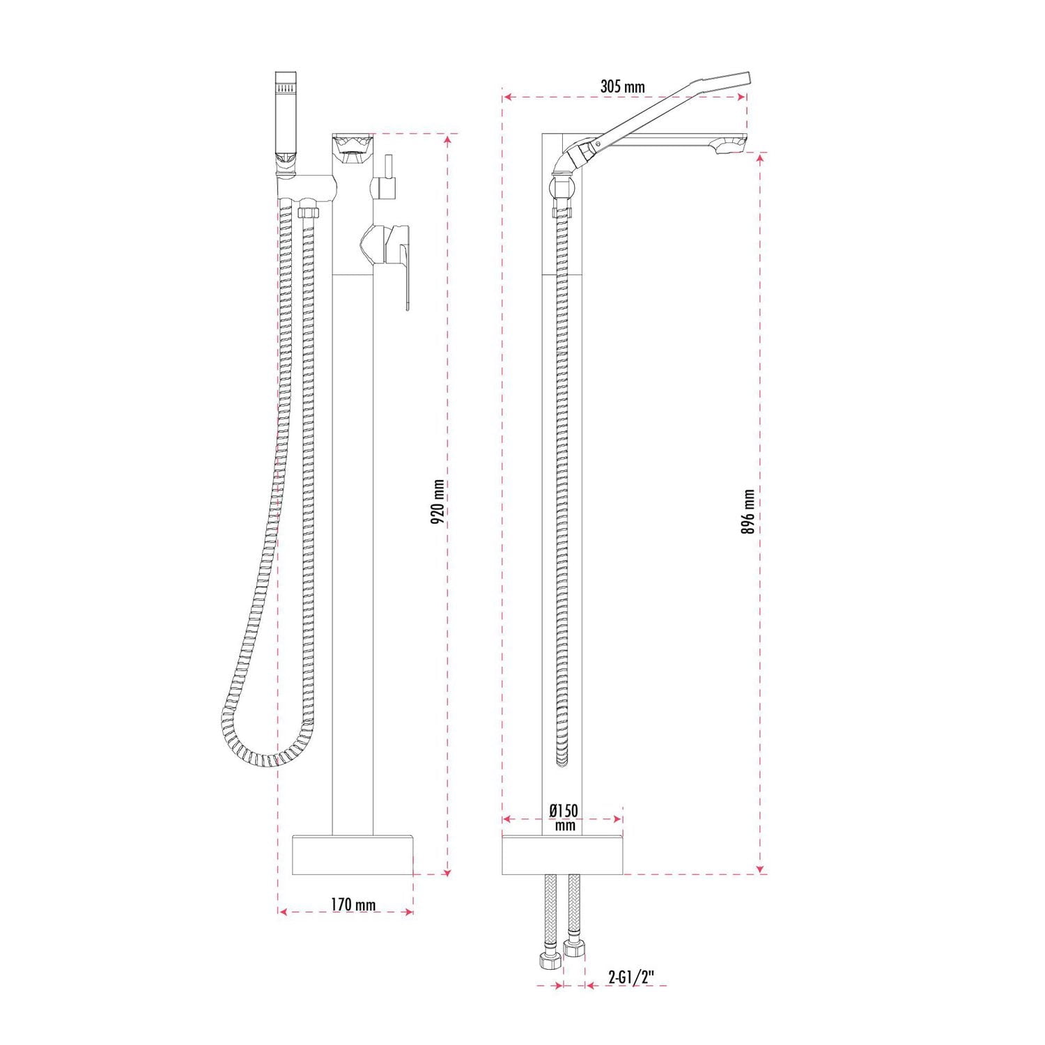 akuaplus® ELENA Freestanding Bathtub Faucet with Hand Shower 2-way