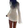 thumbnail image 4 of Womens Solid Color Crochet Lace Backless Long Sleeve Cover Up Sweater Beach Dress Summer Holiday L, 4 of 9