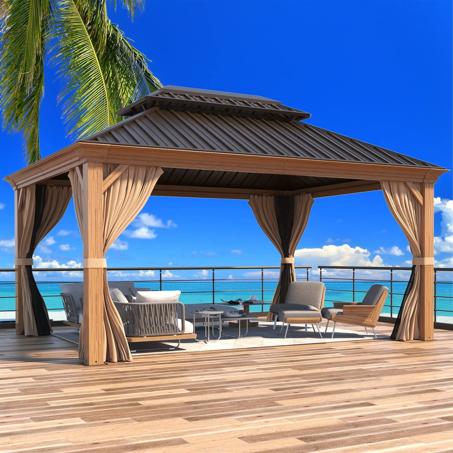 Buy Yoleny 12' X 14' Hardtop Gazebo, Wooden Finish Coated Aluminum