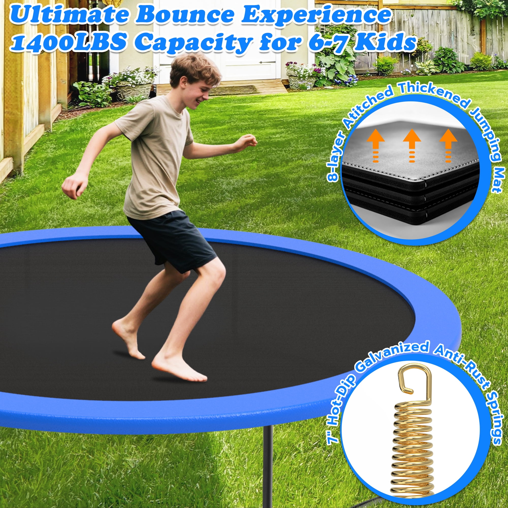 Cochan 8FT Trampoline with Net for 2-3 Kids, Heavy Duty Outdoor Trampoline with Sprinkler and Lights, Enclosure, Ladder, 800LBS Weight Capacity, Birthday Gift, Easy Assembly