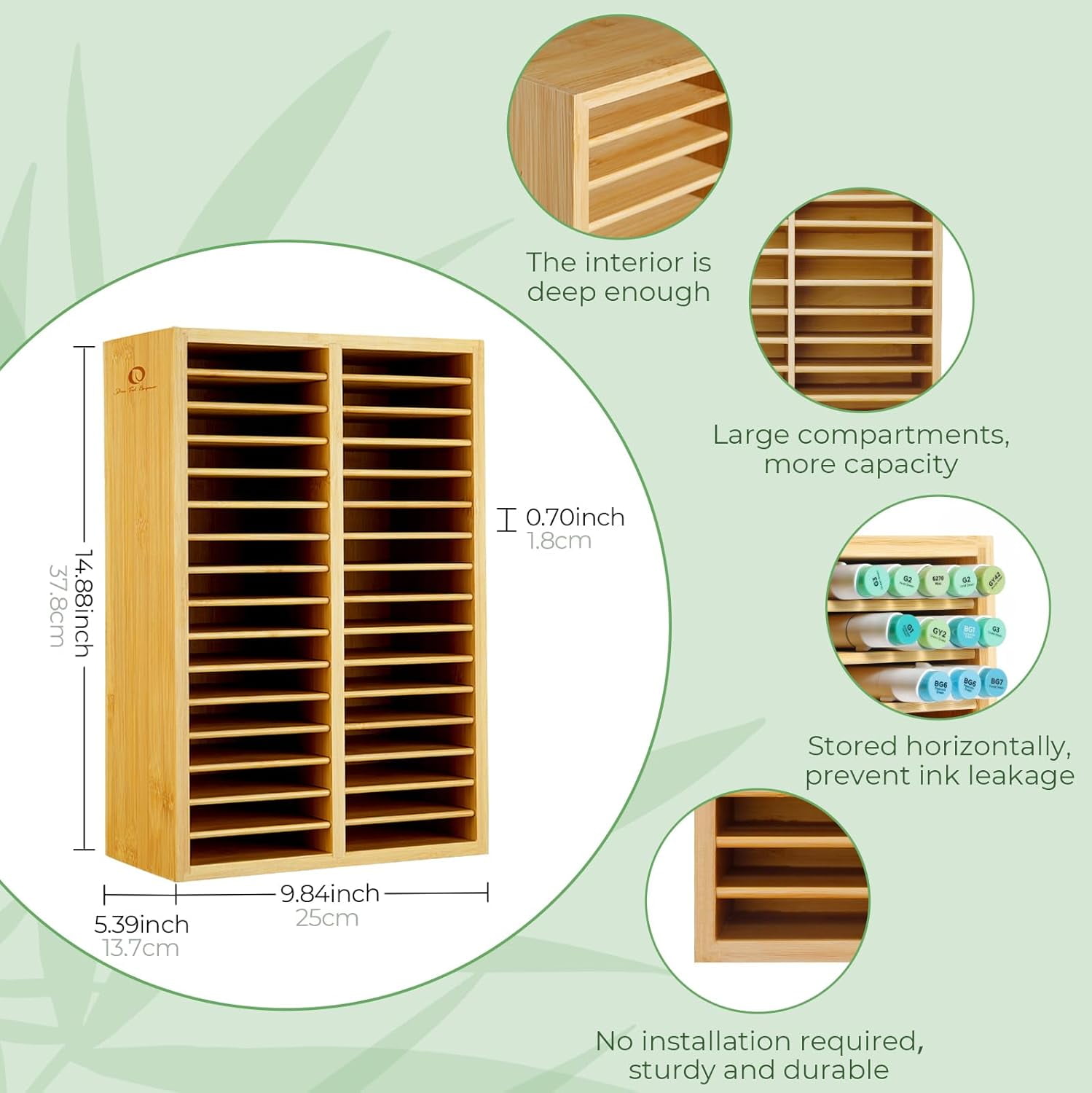 Ohuhu Bamboo Marker Organizer, Holds 224 Markers, 32 Compartments for Desktop, Pens, Oahu Series