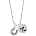 thumbnail image 1 of Delight Jewelry Silvertone Beaded Clear AB Crystal Horseshoe with Good Luck Silvertone Script Initial Disc - N - Charm Necklace, 20"+3", 1 of 4