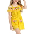 thumbnail image 5 of Coerni Girls Off Shoulder Romper Floral Embroidered Lace Trim Jumpsuit Spaghetti Strap Tunic Overalls Summer Outfit Beach Vacation, 5 of 8