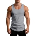 thumbnail image 6 of Men's Summer Ribbed Tank Top Scoop Neck Workout Gym Muscle Tank T-Shirt Sleeveless Undershirt Big and Tall Size L-4XL Gray, 6 of 7