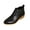 Black, variant on Womens V Cut Collar Embossed Ankle Chelsea Boots, Side Metal Buckle Low Stack Block Heel Faux Leather Short Booties White 5.5(36)