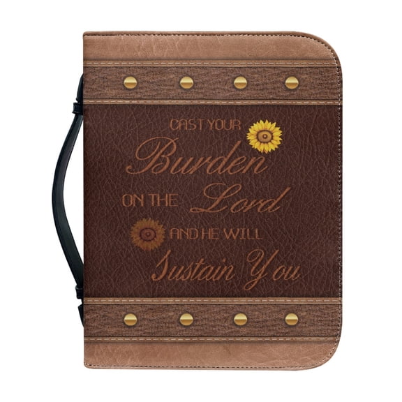 HELLHERO Sunflower PU Leather Bible Cover, Large Capacity Zipper Bible Carrier with Handle, for Church Prayer and Daily Study