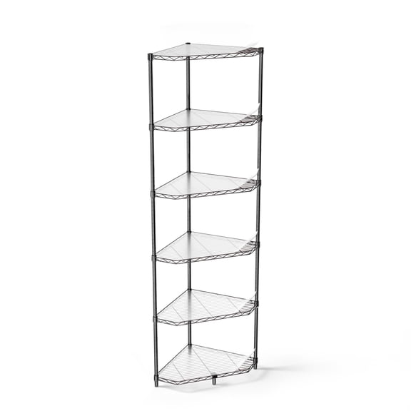 Pouseayar 6 Tier 600lbs Capacity Heavy Duty Corner Wire Shelving Unit, Metal Shelf Pentagonal Corner Storage Rack with Shelf Liners for Kitchen Garage Office, Black