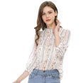 thumbnail image 1 of INSPIRE CHIC Women's 3/4 Sleeves Ruffle Mock Neck Sheer Lace Top, 1 of 2