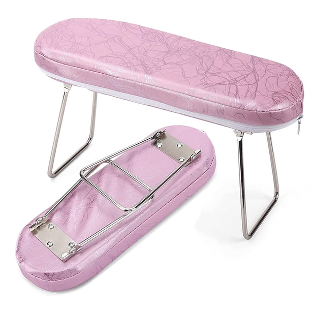Reposamanos para uñas, soporte de cojín para reposabrazos de uñas de cuero de microfibra, almohada de mano profesional plegable para decoración de uñas, adecuado para técnicos de escritorio de salón de uñas (rosa) Rojo Verde