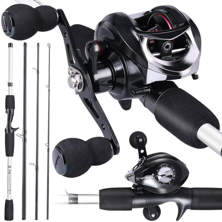 Sougayilang 6.5ft Fishing Rod and Reel Combos Fishing Full Kit 4 Section  Glass Fiber Casting Fishing Pole Baitcaster Reel with Carrying Bag