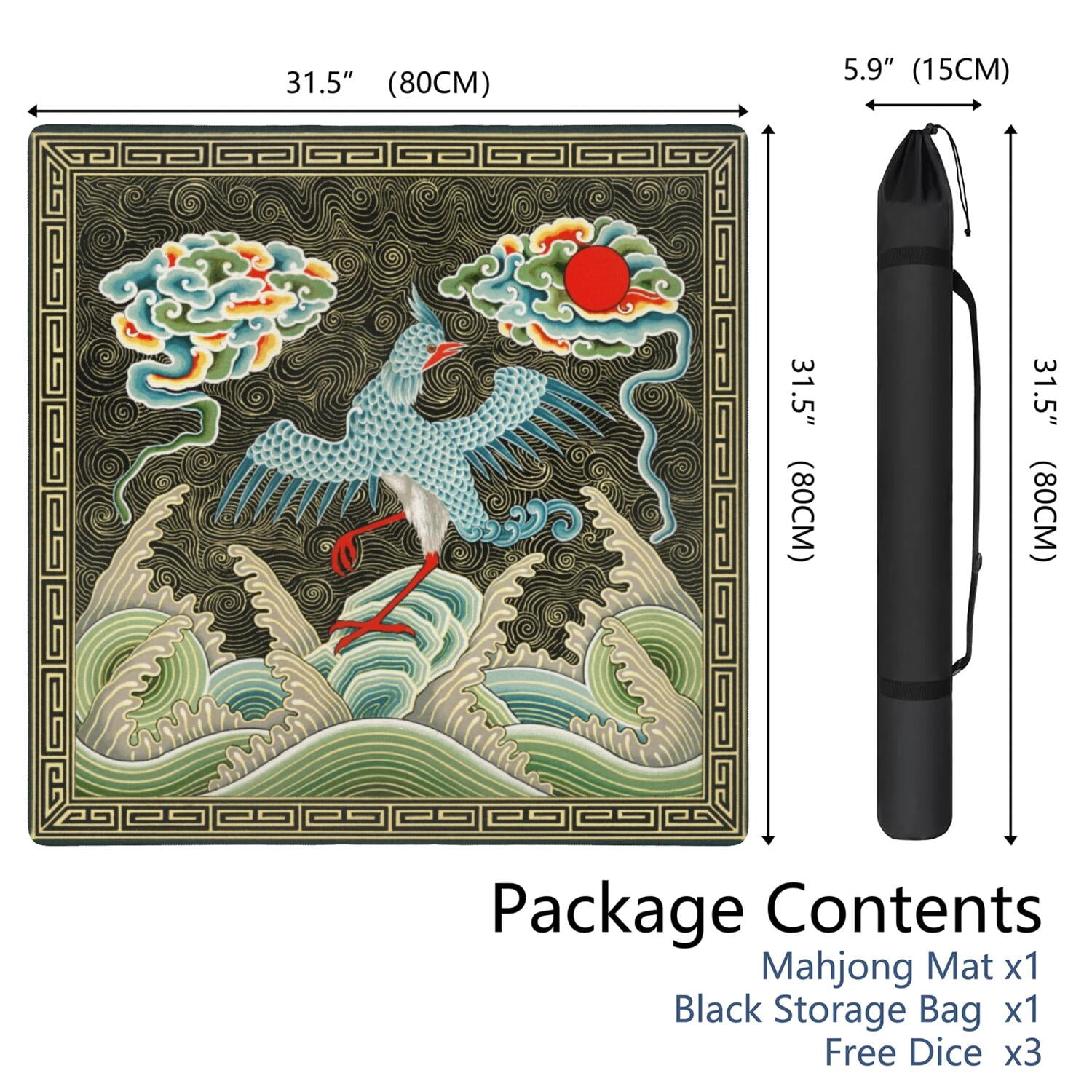 Albert Racine Famous Painting Mahjong Mat for Table, 31.5*31.5in Anti Slip American Mahjong Table Cloth, Noise Reduction, Neoprene Mah jongg Mat with Carrying Bag & 3 Dices for Board Tile Games Mats