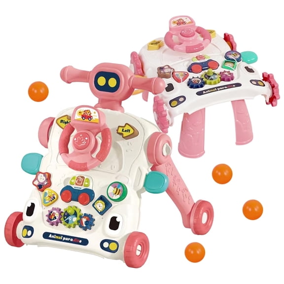 KOPPOP Baby Walker, 3-in-1 Activity Center and Learning Walker Sit-to-Stand Toy with Music & Lights, Foldable Push Toy for Infant Toddler 9+ Months, Pink