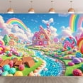thumbnail image 4 of Sweet Candyland Backdrop Candy House Lollipop Tree Birthday Photography Background for Girl Dreamy Candy River Rainbow Slide Birthday Party Decorations Banner Supplies Photo Booth Props, 4 of 4