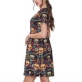 thumbnail image 2 of Kdxio Robe T-Shirt Décontractée pour Femmes Imprimé Crânes et Fleurs Manches Courtes d'Été avec Poches, 2 of 6