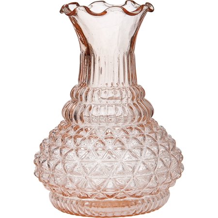 Cool Dining Table Centerpieces Luna Bazaar Vintage Glass Vase - 5.75-in Sophia Ruffled Genie Design, Vintage Pink - Home Decor Flower Vase - Decorative Dining Table Centerpiece for Weddings Parties Events - Ideal House Warming Gift ()