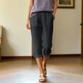 thumbnail image 5 of Shadoumai Capri Pants for Women Summer Casual Cropped Linen Pants Pull on Elastic Waist Side Pockets Bottoms Button Hem Trousers, 5 of 6