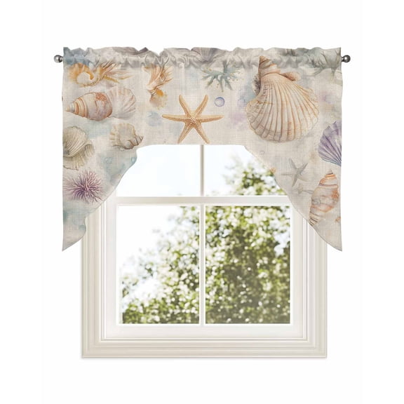 Coastal Shell Conch Kitchen Curtains Swag Valance for Windows/Bathroom/Cafe, Summer Beach Starfish Burlap Rod Pocket Drape Panel Swag Curtains Valance for Bedroom/Living Room 56"x36"