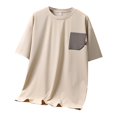 thumbnail image 4 of T-shirt Homme Patch Tricoté à Blocs de Couleur Sac à Col Rond Manches Courtes Homme Kaki XXXXXXL, 4 of 4